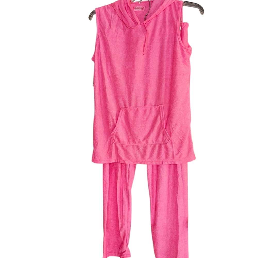 Emme Jordan Pink Soft Lounge Set 1X Sleeveless Hoodie Pants NWT Plus PJ ws96